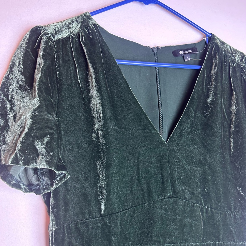Madewell Dark Green Velvet Mini Dress - Picture 11 of 11